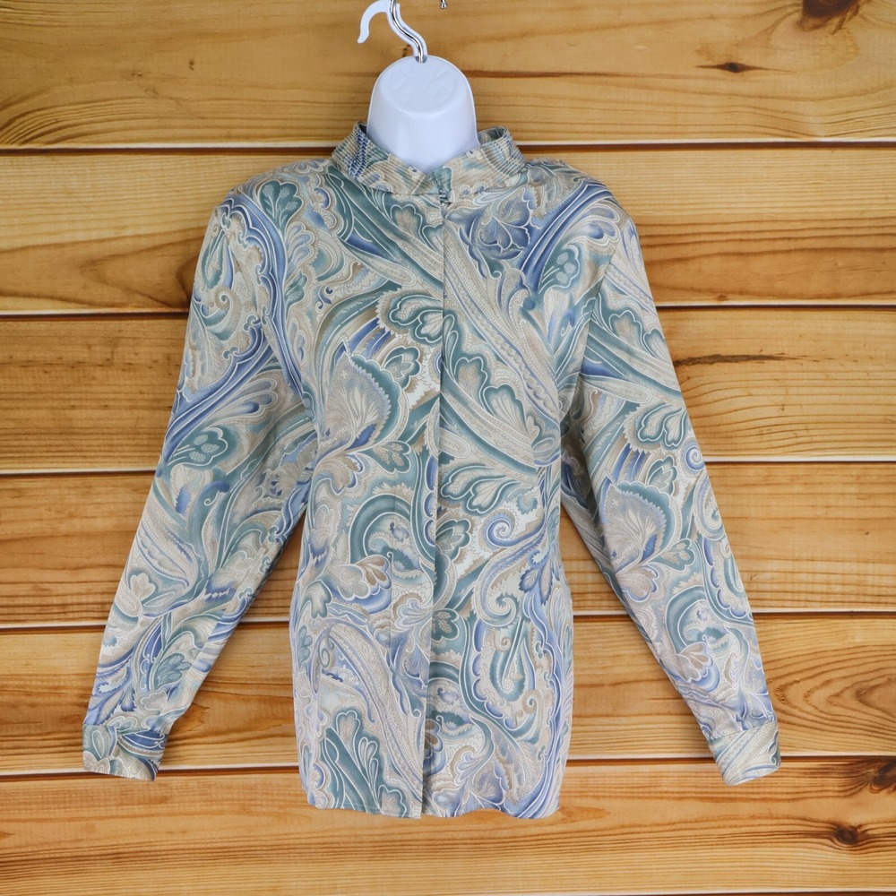 Alfred Dunner‎ Button Up Blouse Shoulder Pads Womens Size 16 Multicolor Paisley
